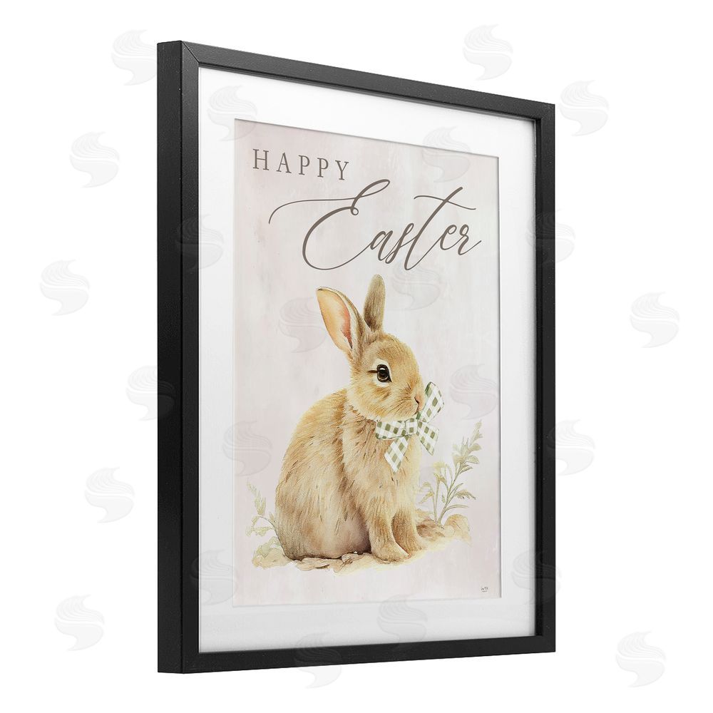 Lux + Me Designs Vintage Happy Easter Bunny Black Framed Print Under Glass with White Mat Wall Art