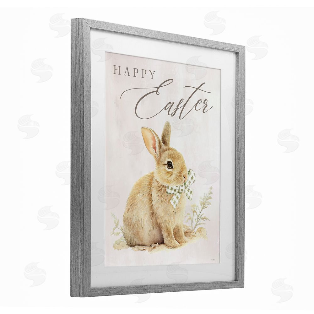 Lux + Me Designs Vintage Happy Easter Bunny Gray Framed Print Under Glass with White Mat Wall Art