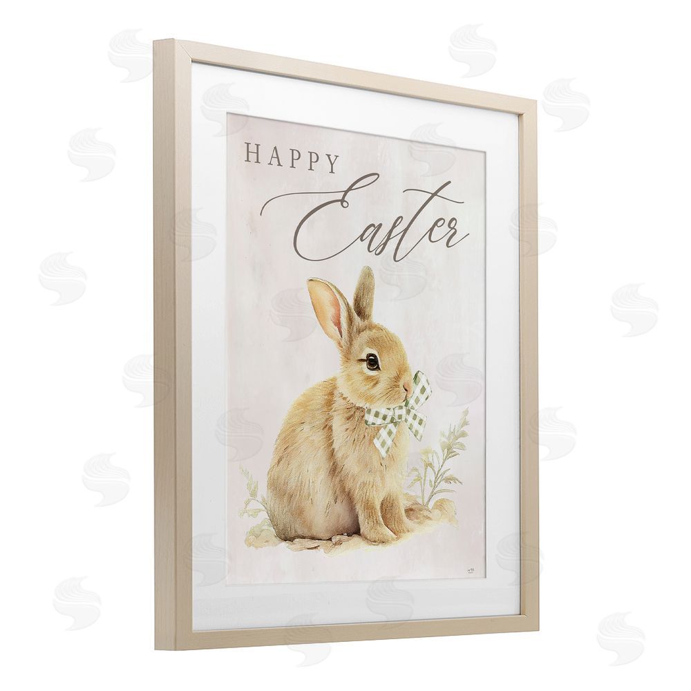 Lux + Me Designs Vintage Happy Easter Bunny Birch Framed Print Under Glass with White Mat Wall Art