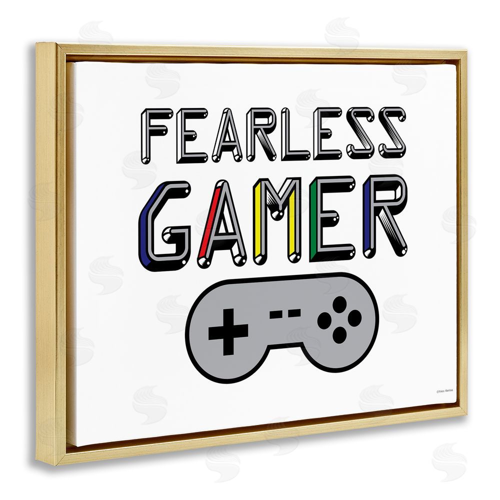 Yass Naffas Designs Fearless Gamer Retro Gold Floating Frame Canvas Wall Art Print