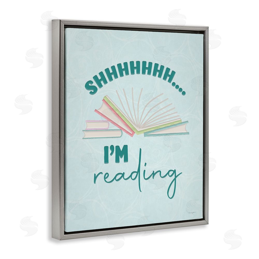Seven Trees Design Shhh I'm Reading Gray Floating Frame Canvas Wall Art Print