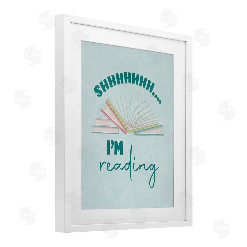 Seven Trees Design Shhh I'm Reading White Framed Print Under Glass Wall Art