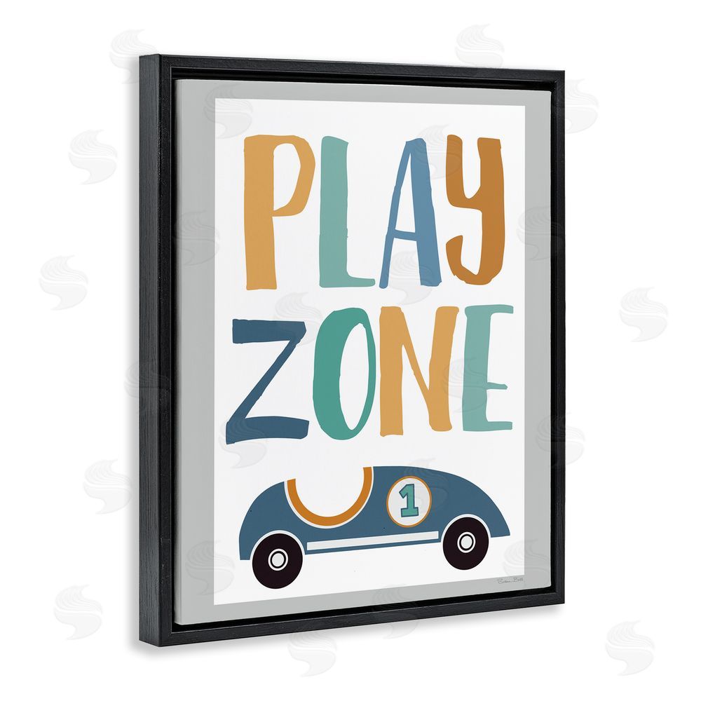 Susan Ball Play Zone Racecar Black Floating Frame Canvas Wall Art Print