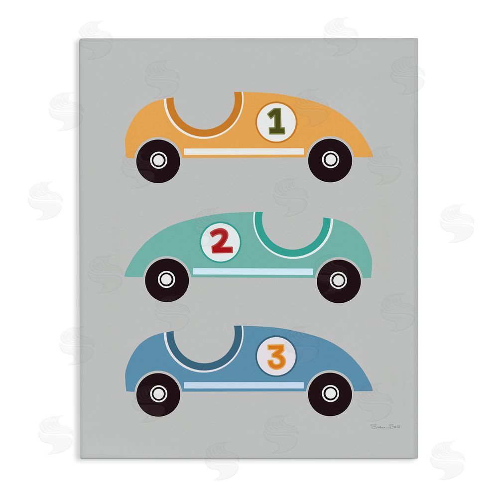 Susan Ball Vroom Race Cars Stretched Canvas Wall Art Print