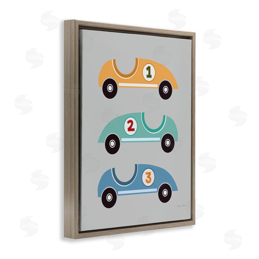 Susan Ball Vroom Race Cars Brown Floating Frame Canvas Wall Art Print