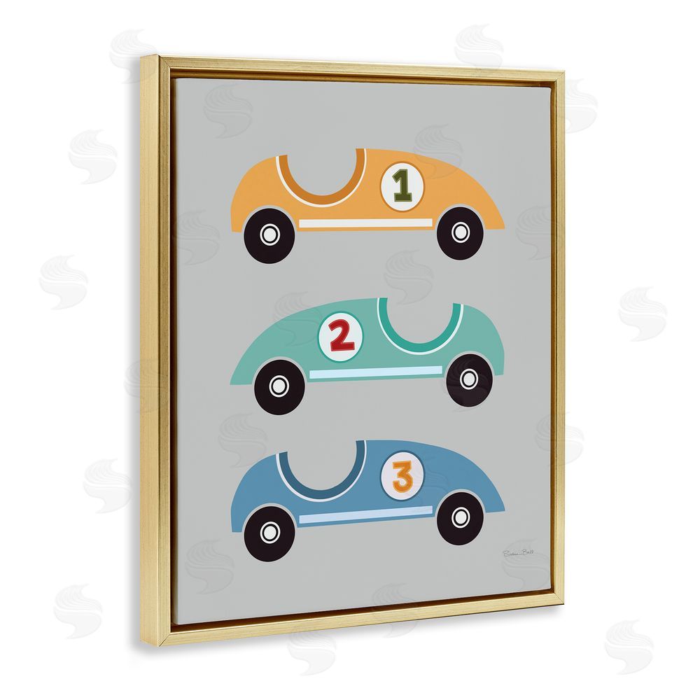 Susan Ball Vroom Race Cars Gold Floating Frame Canvas Wall Art Print