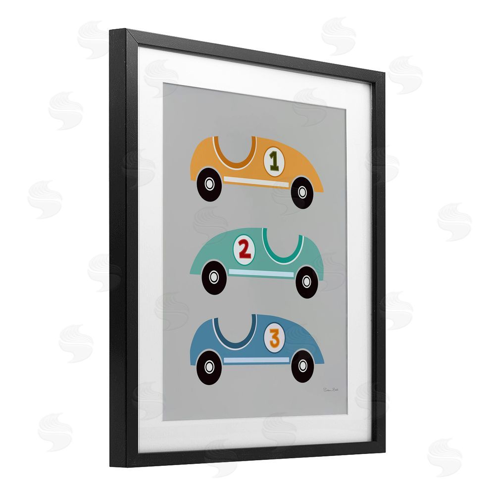 Susan Ball Vroom Race Cars Black Framed Print Under Glass Wall Art
