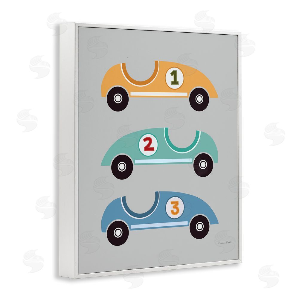 Susan Ball Vroom Race Cars White Framed Giclee Wall Art Print