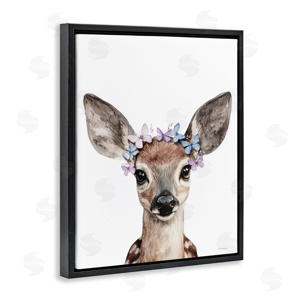 Svetlana Aleynikova Fawn & Butterfly Wings Black Floating Frame Canvas Wall Art Print