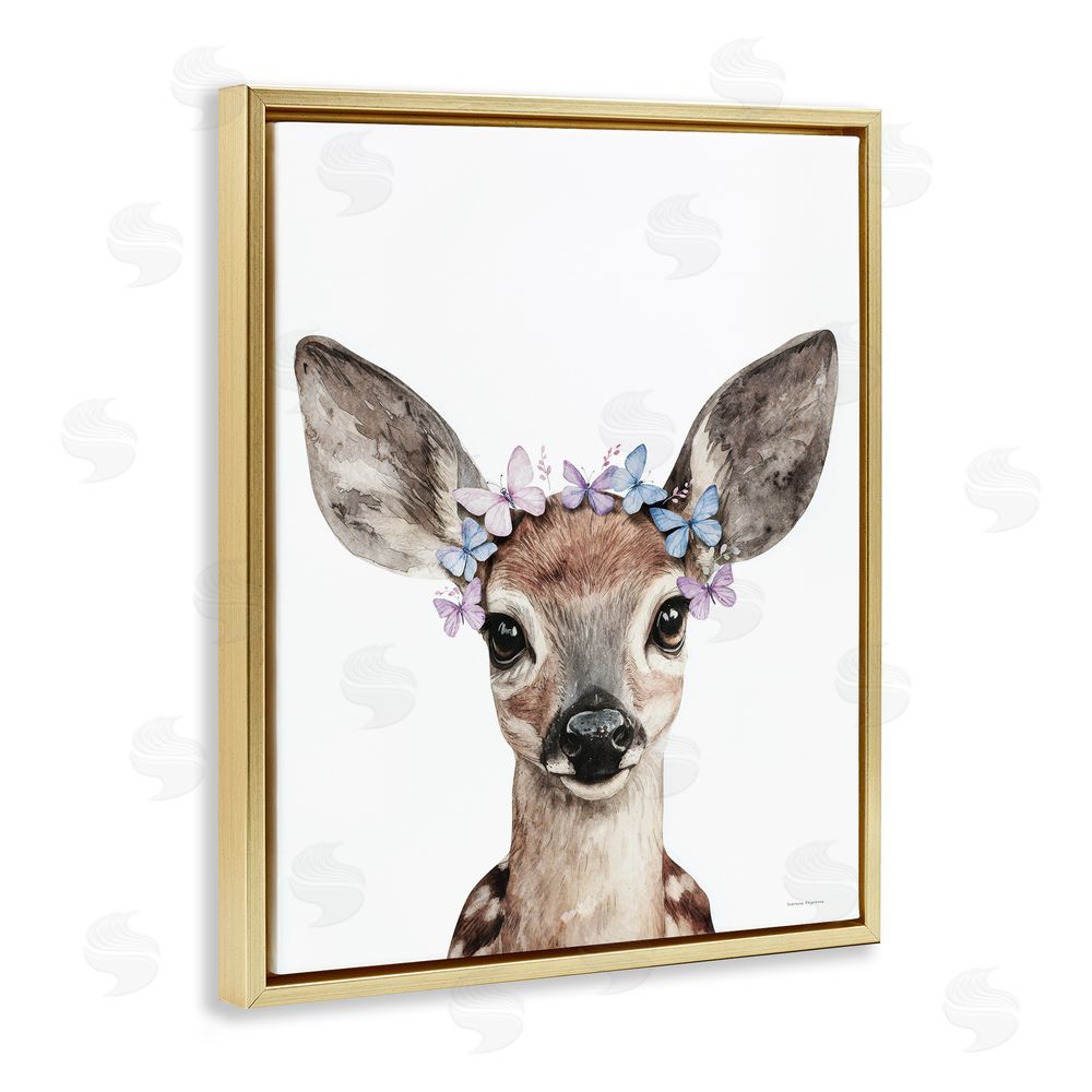 Svetlana Aleynikova Fawn & Butterfly Wings Gold Floating Frame Canvas Wall Art Print