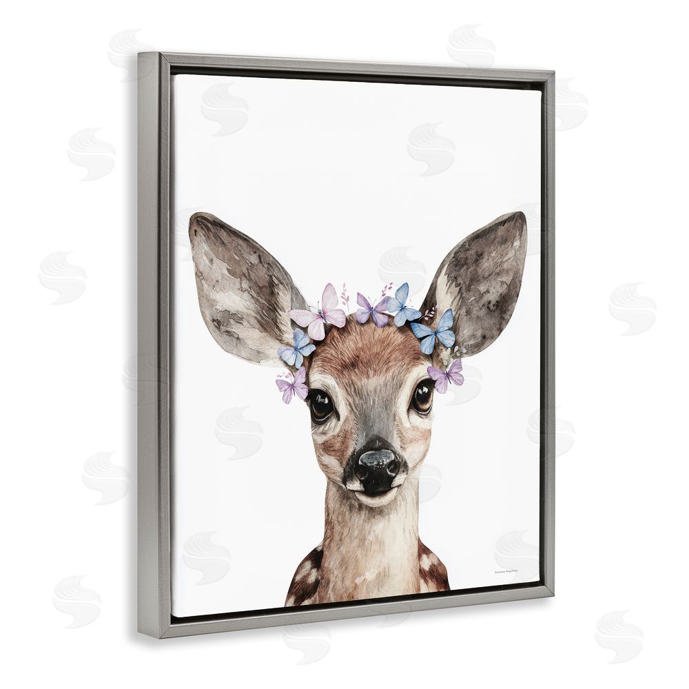 Svetlana Aleynikova Fawn & Butterfly Wings Gray Floating Frame Canvas Wall Art Print