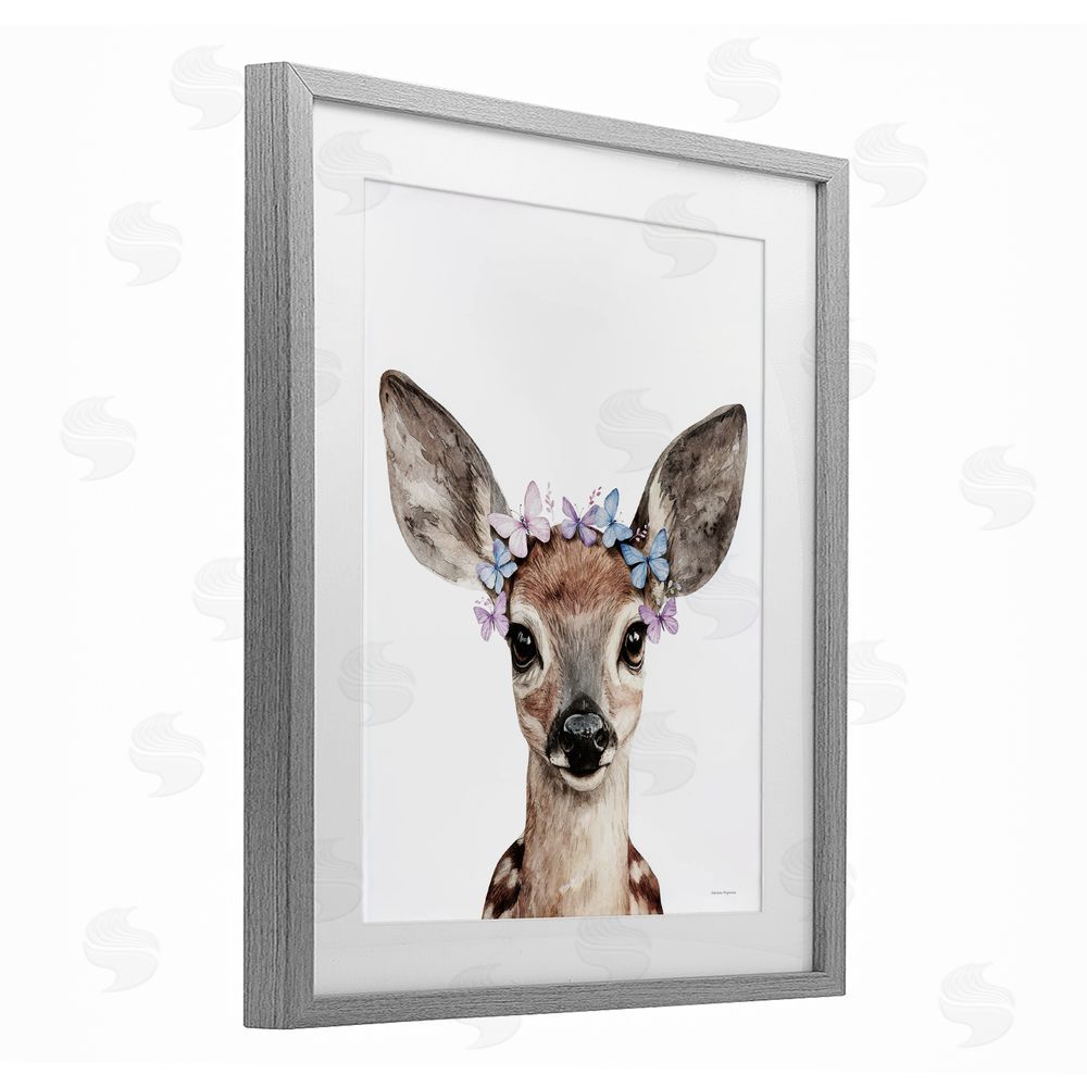 Svetlana Aleynikova Fawn & Butterfly Wings Gray Framed Print Under Glass Wall Art