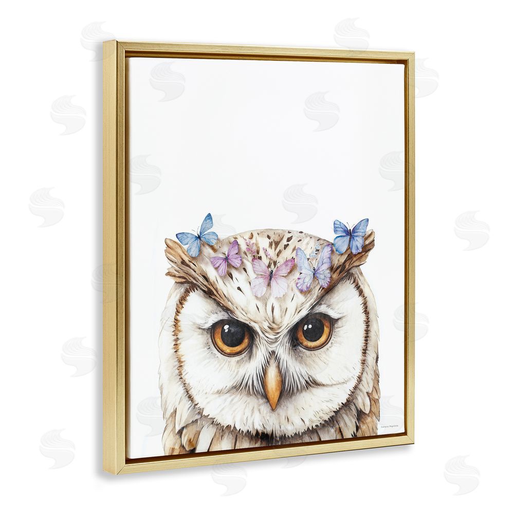 Svetlana Aleynikova Owl & Butterfly Wings Gold Floating Frame Canvas Wall Art Print
