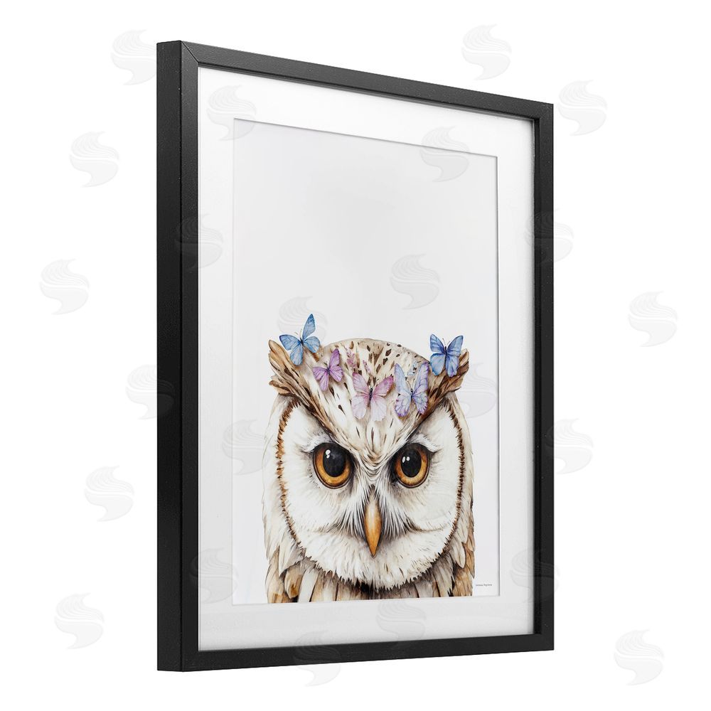 Svetlana Aleynikova Owl & Butterfly Wings Black Framed Print Under Glass Wall Art