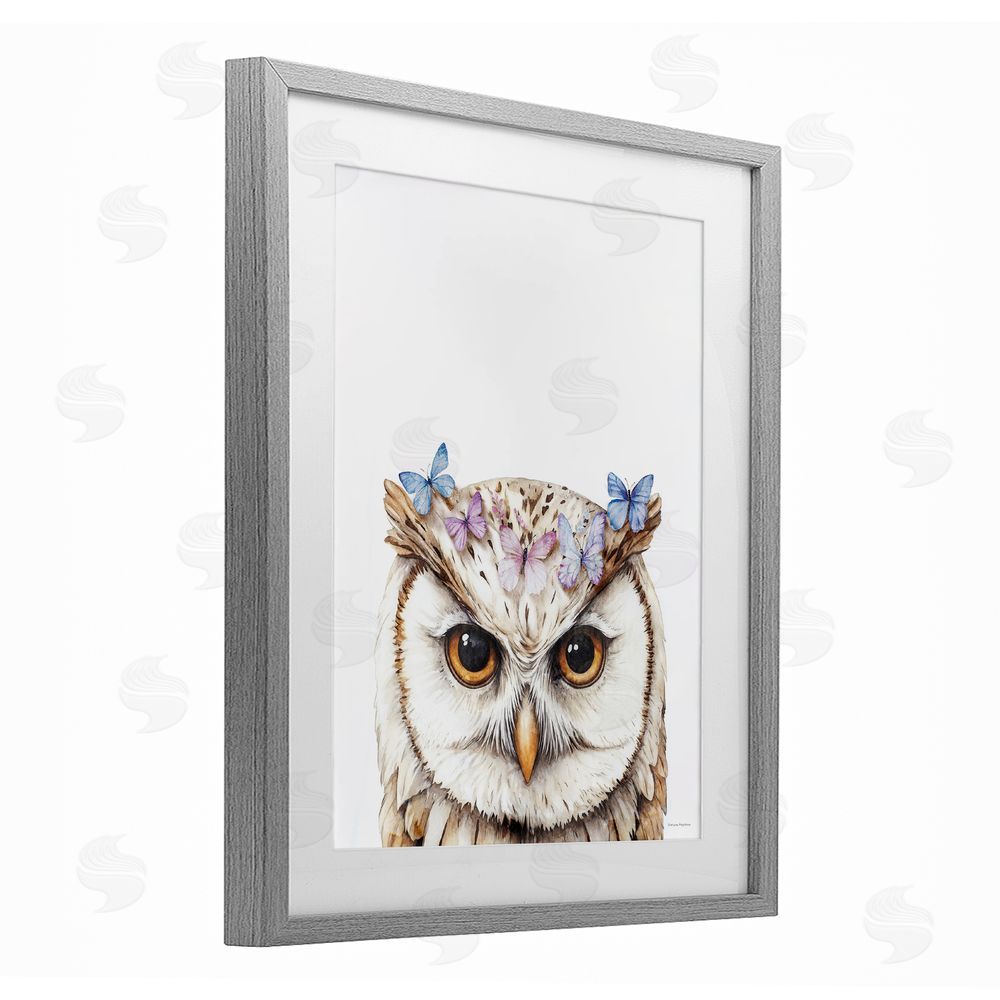 Svetlana Aleynikova Owl & Butterfly Wings Gray Framed Print Under Glass Wall Art