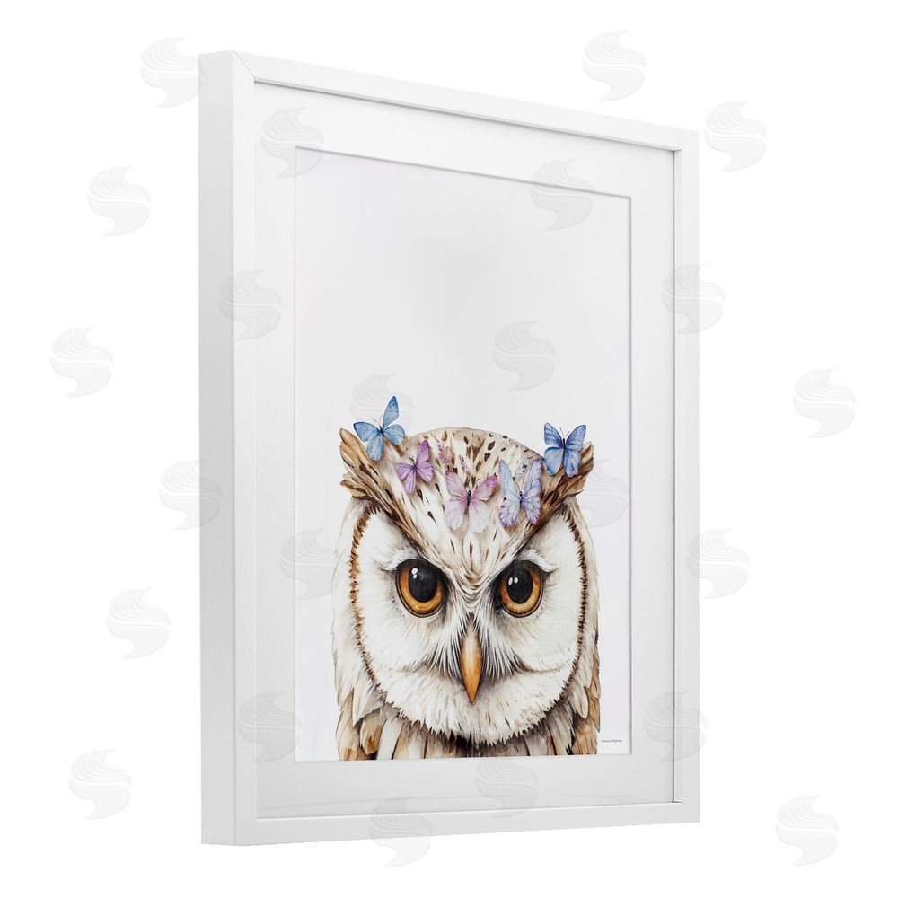 Svetlana Aleynikova Owl & Butterfly Wings White Framed Print Under Glass Wall Art