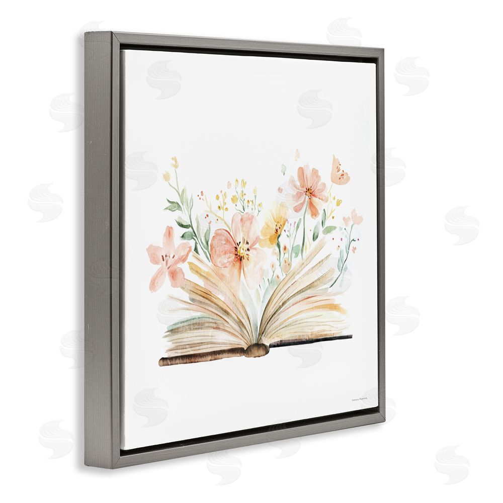 Svetlana Aleynikova Floral Flourishing Words Gray Floating Frame Canvas Wall Art Print