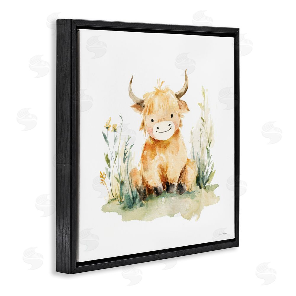 Svetlana Aleynikova Little Highland Calf Black Floating Frame Canvas Wall Art Print