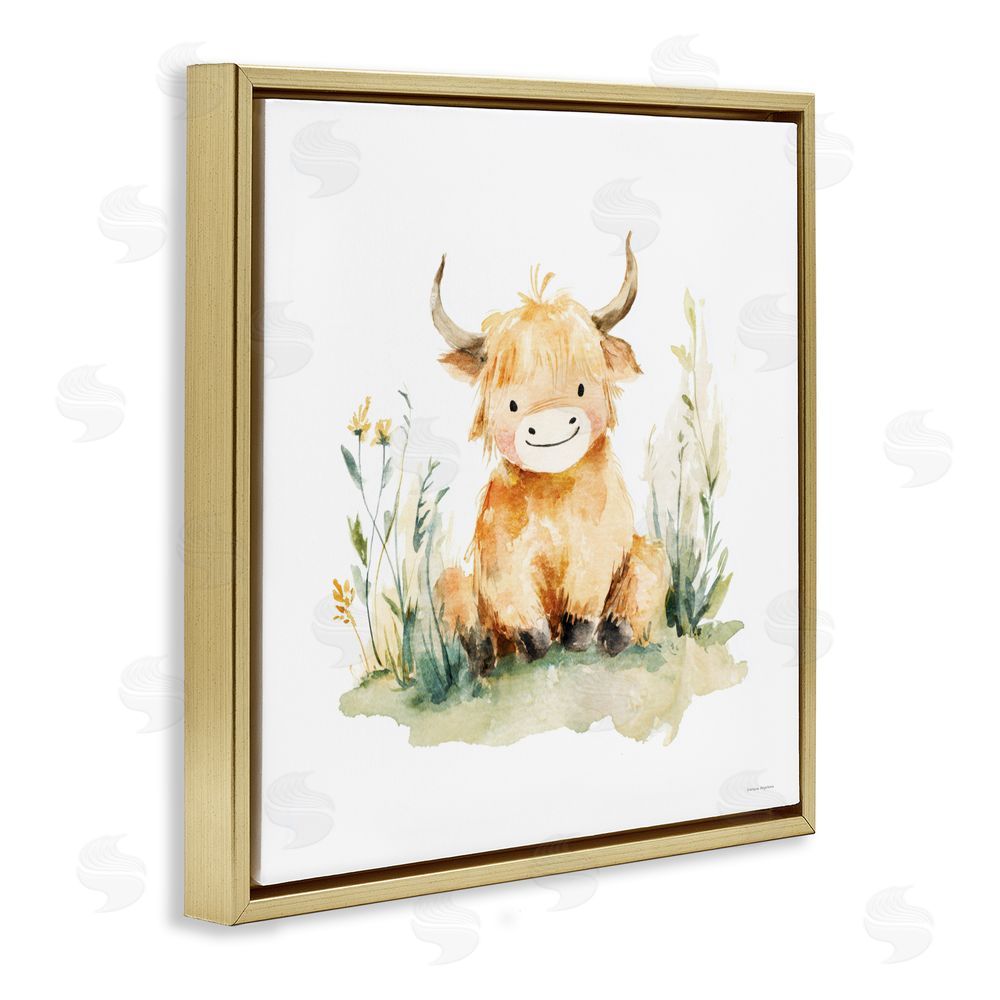 Svetlana Aleynikova Little Highland Calf Gold Floating Frame Canvas Wall Art Print