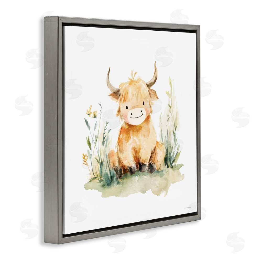 Svetlana Aleynikova Little Highland Calf Gray Floating Frame Canvas Wall Art Print