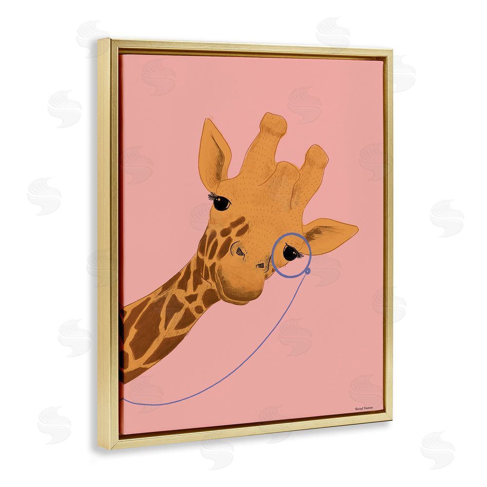 Rachel Nieman Playful Giraffe with Monocle Gold Floating Frame Canvas Wall Art Print