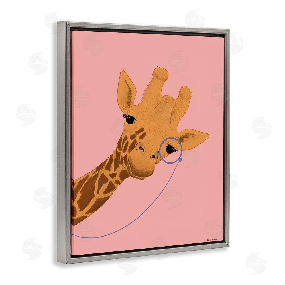 Rachel Nieman Playful Giraffe with Monocle Gray Floating Frame Canvas Wall Art Print