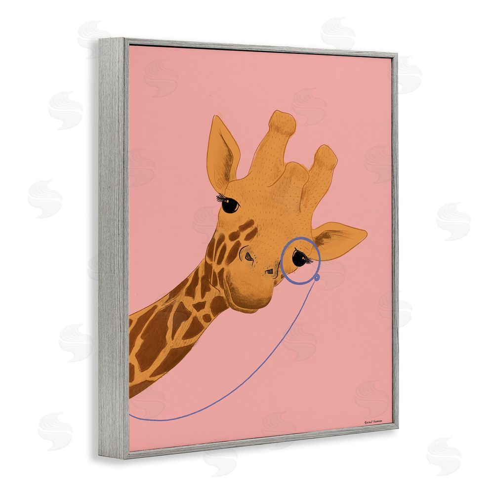 Rachel Nieman Playful Giraffe with Monocle Gray Framed Giclee Wall Art Print