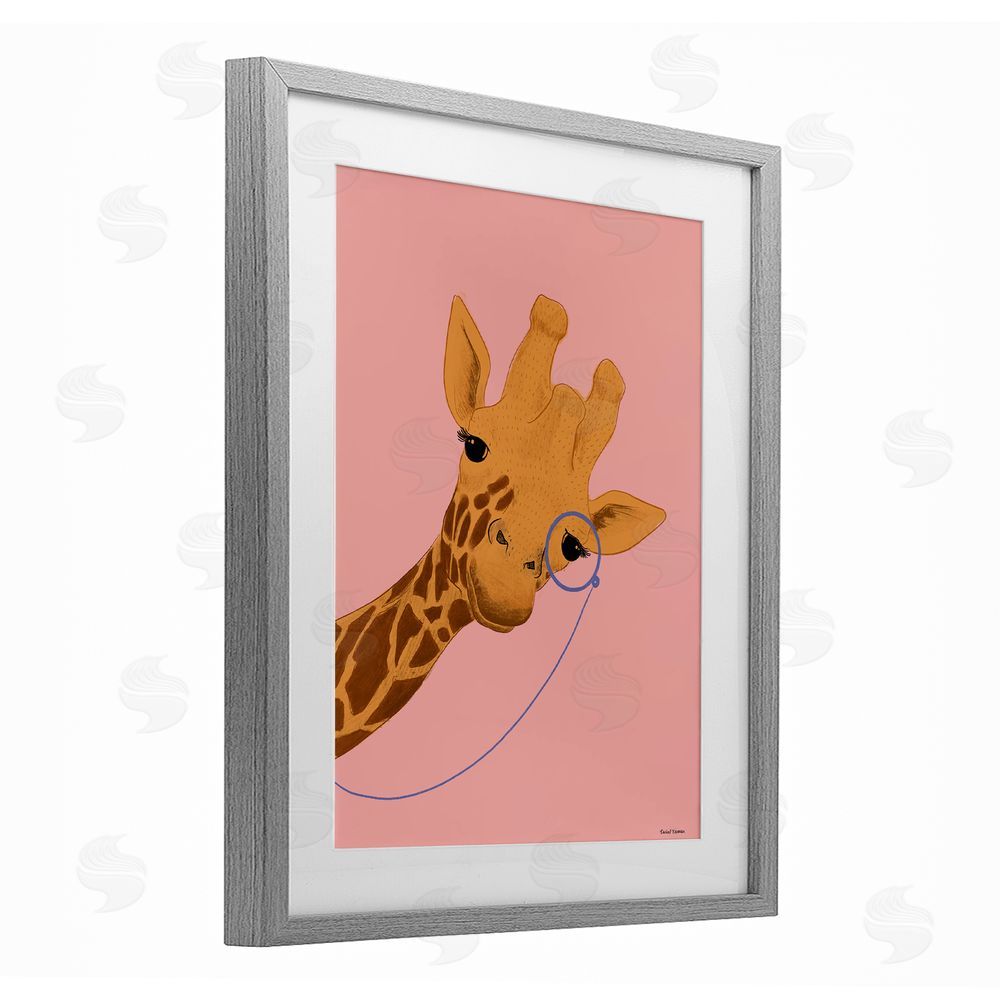 Rachel Nieman Playful Giraffe with Monocle Gray Framed Print Under Glass Wall Art