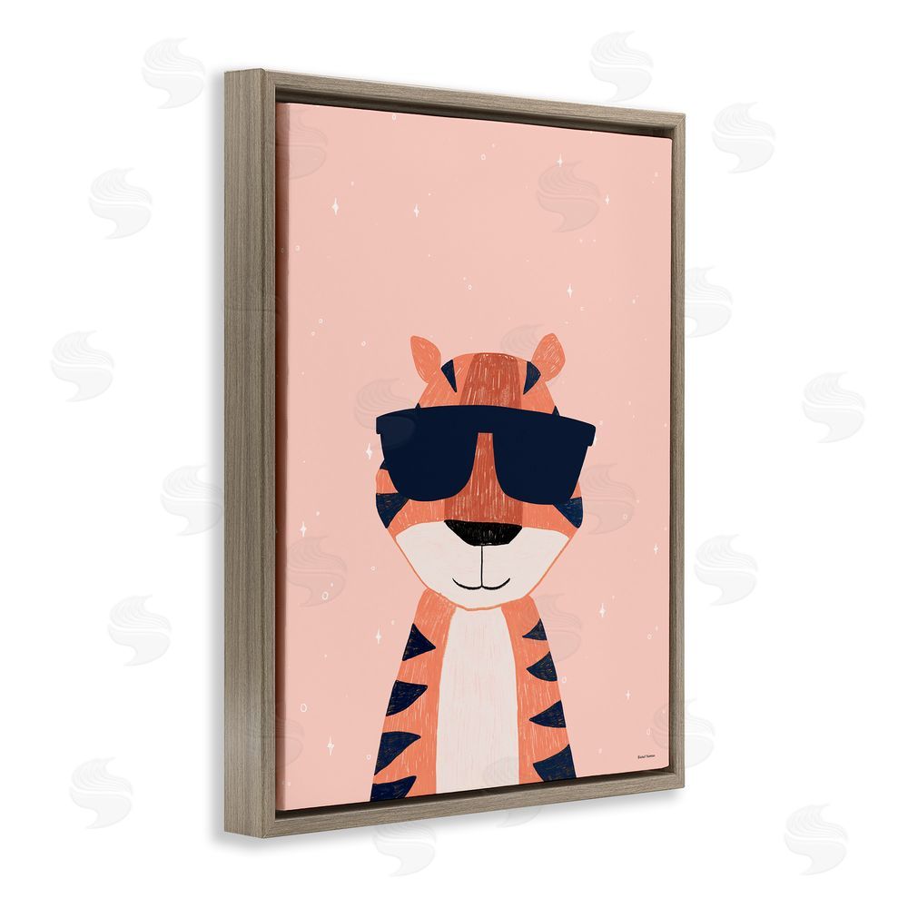 Rachel Nieman Cool Tiger in Sunglasses Brown Floating Frame Canvas Wall Art Print