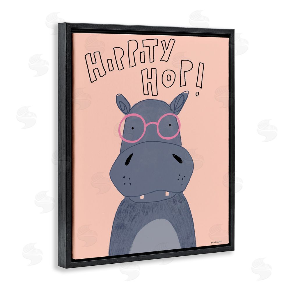Rachel Nieman Hippity Hop Hippo Black Floating Frame Canvas Wall Art Print