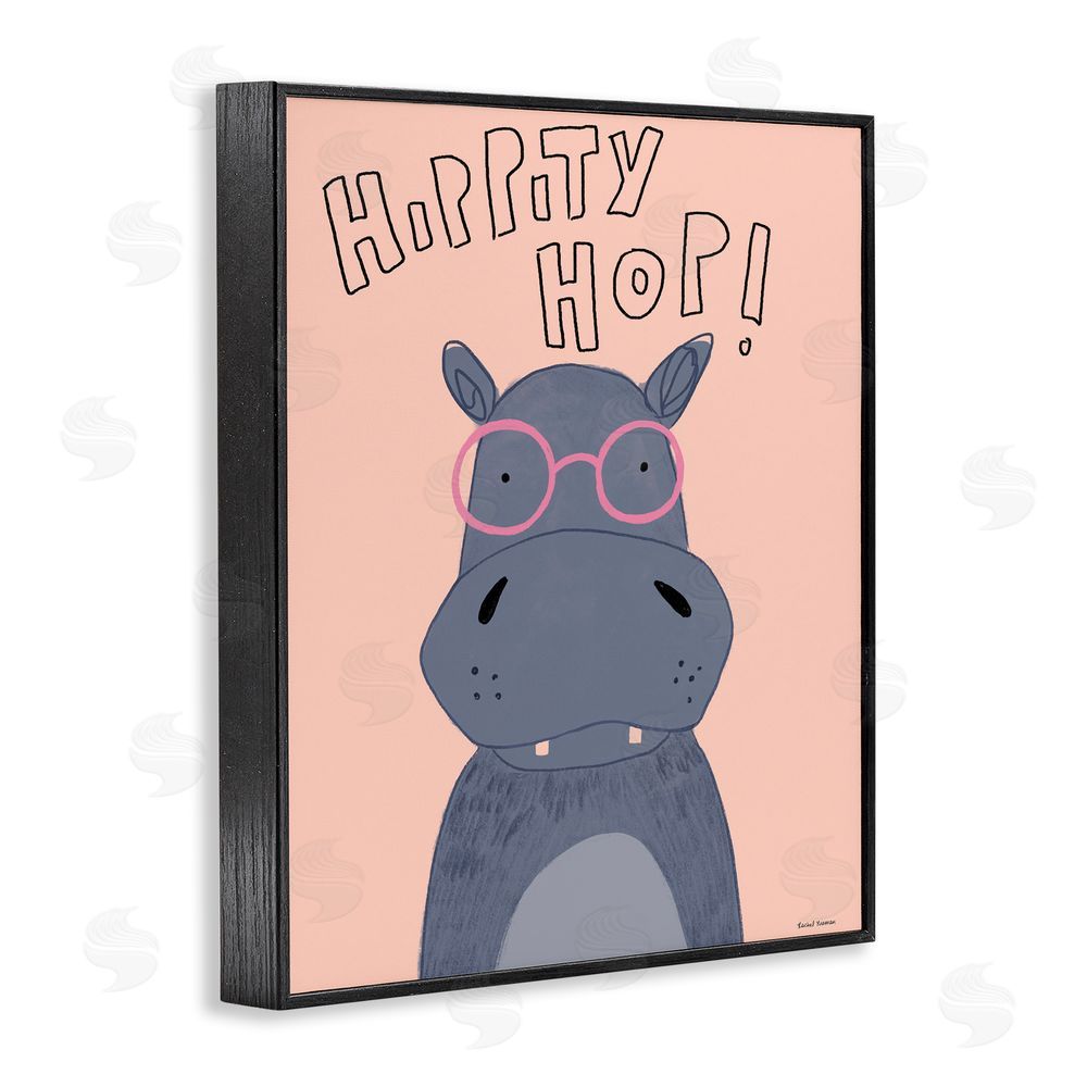 Rachel Nieman Hippity Hop Hippo Black Framed Giclee Wall Art Print