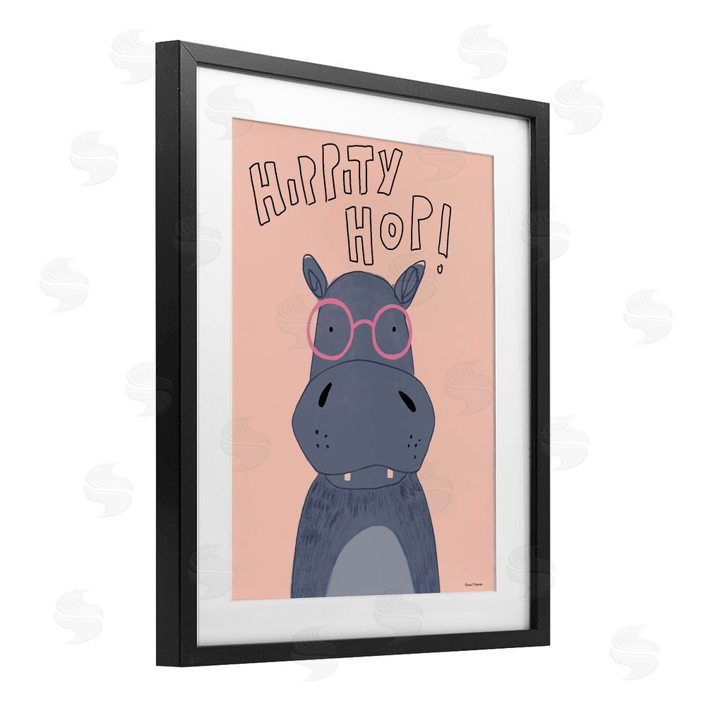 Rachel Nieman Hippity Hop Hippo Black Framed Print Under Glass Wall Art