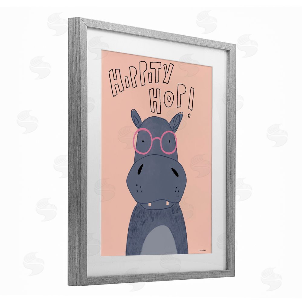 Rachel Nieman Hippity Hop Hippo Gray Framed Print Under Glass Wall Art