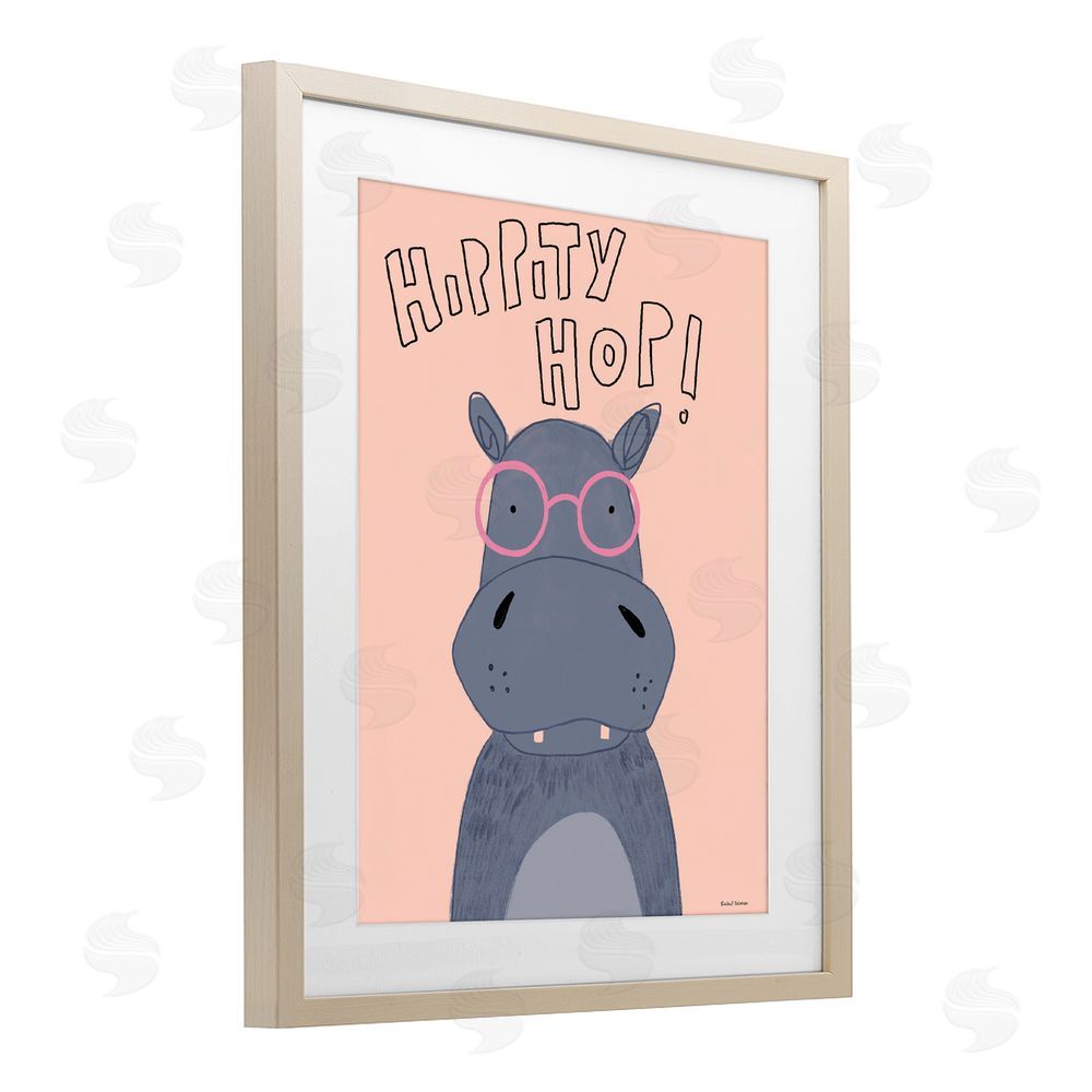 Rachel Nieman Hippity Hop Hippo Birch Framed Print Under Glass Wall Art