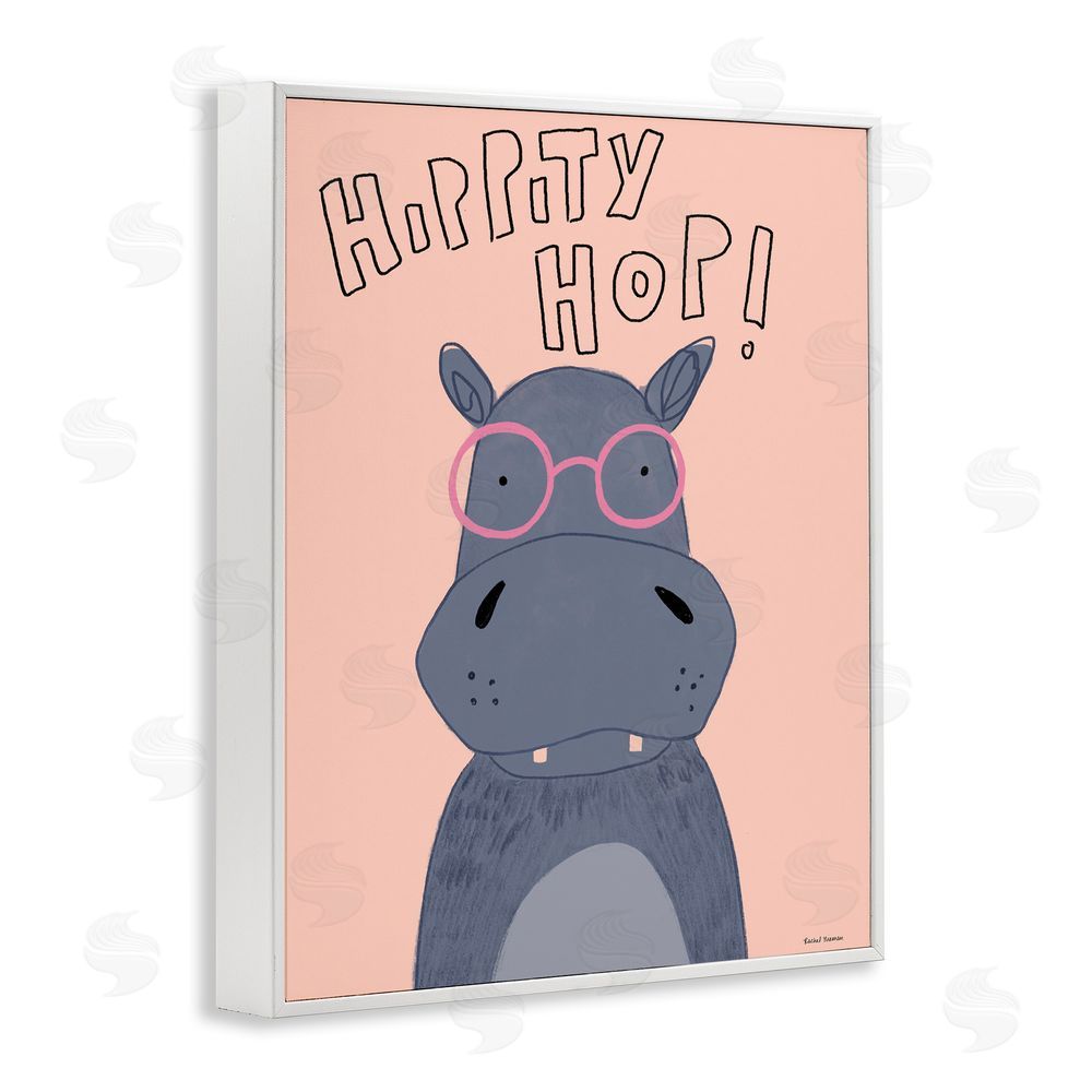 Rachel Nieman Hippity Hop Hippo White Framed Giclee Wall Art Print