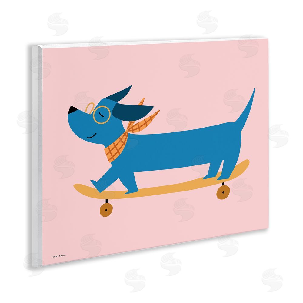 Rachel Nieman Skateboarding Wiener Dog Wall Plaque Art Print