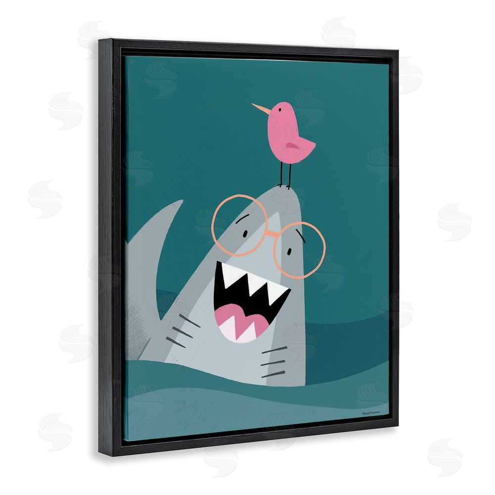 Rachel Nieman The Friendliest Shark Black Floating Frame Canvas Wall Art Print