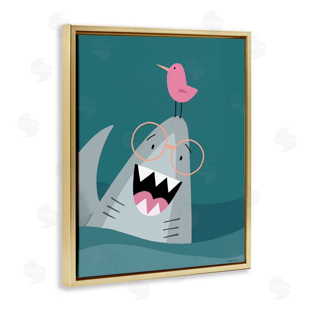Rachel Nieman The Friendliest Shark Gold Floating Frame Canvas Wall Art Print