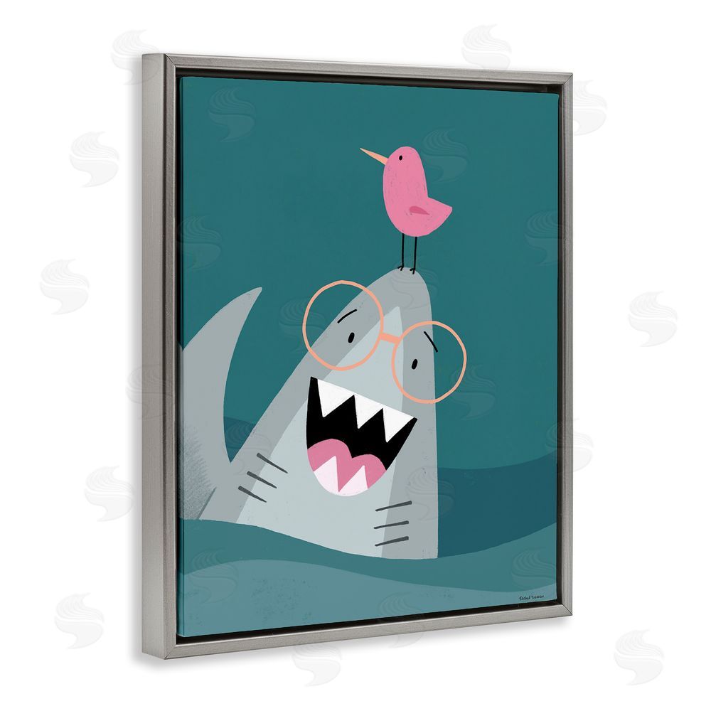 Rachel Nieman The Friendliest Shark Gray Floating Frame Canvas Wall Art Print