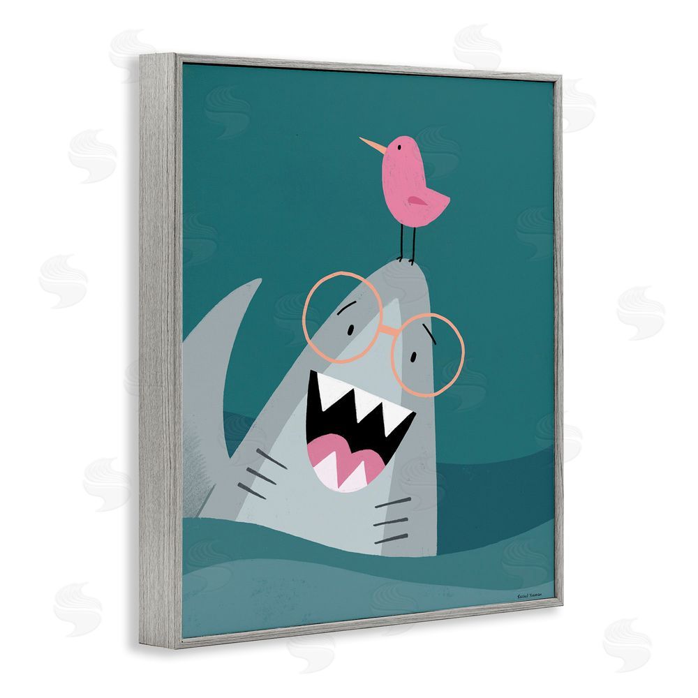 Rachel Nieman The Friendliest Shark Gray Framed Giclee Wall Art Print