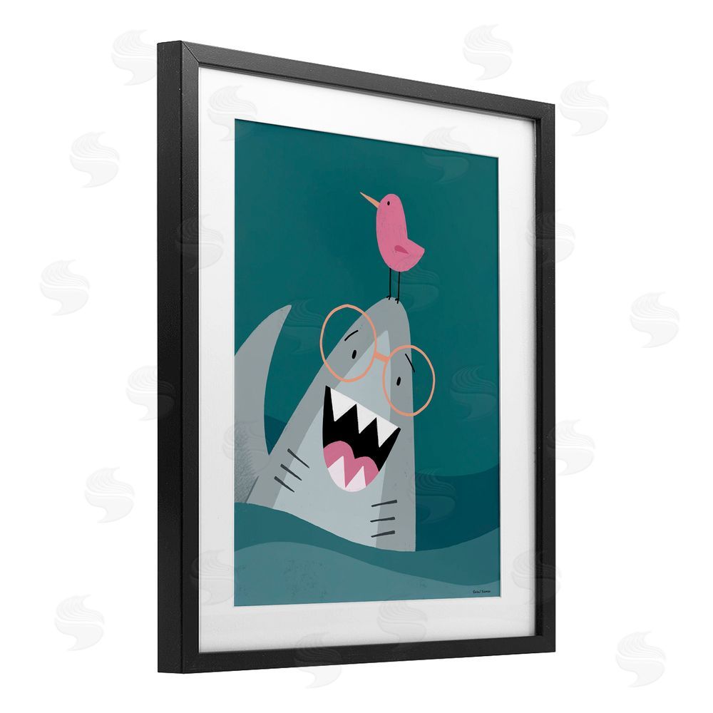 Rachel Nieman The Friendliest Shark Black Framed Print Under Glass Wall Art