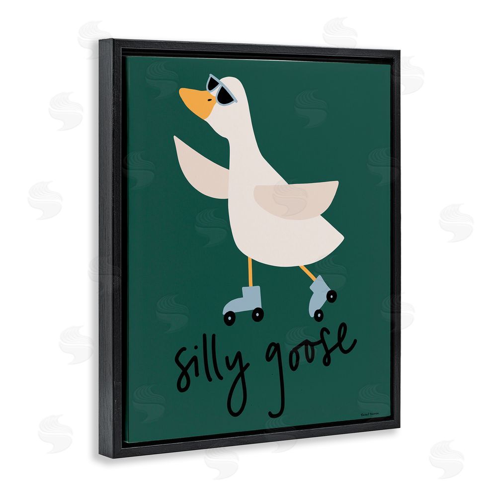 Rachel Nieman Silly Goose on Skates Black Floating Frame Canvas Wall Art Print