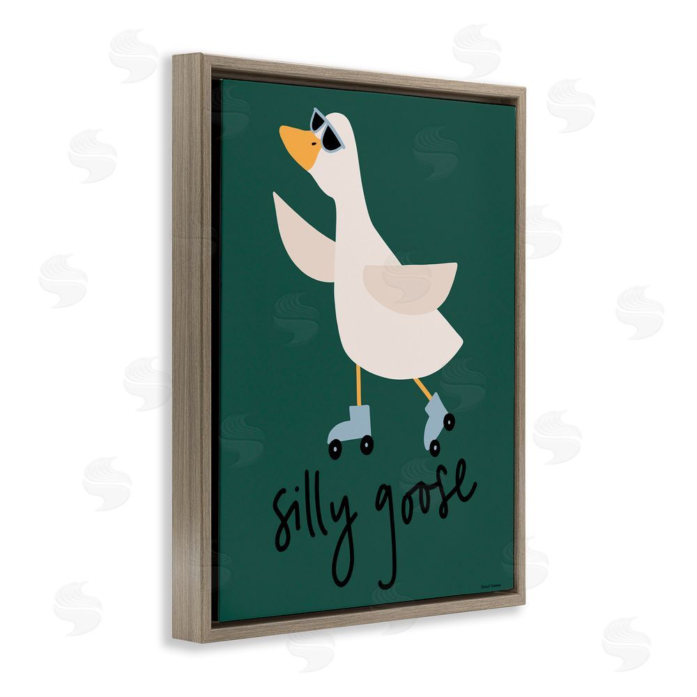 Rachel Nieman Silly Goose on Skates Brown Floating Frame Canvas Wall Art Print