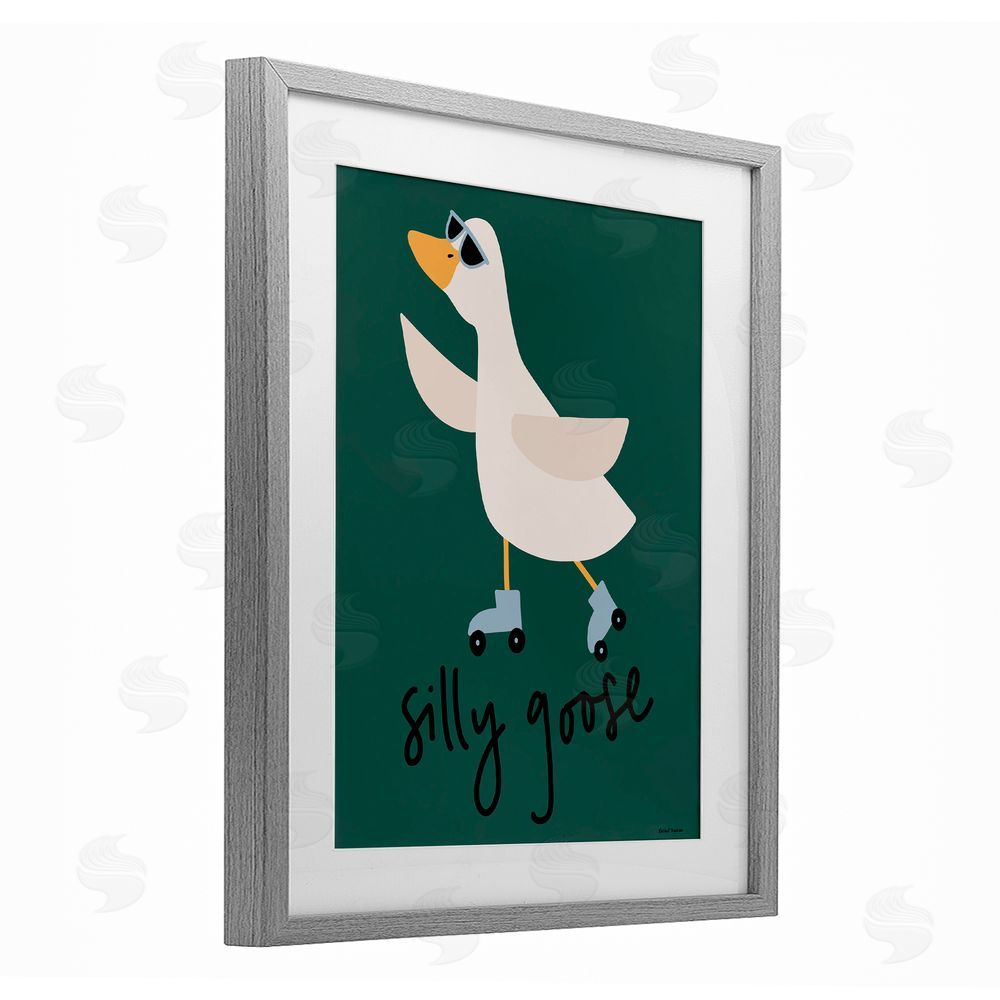 Rachel Nieman Silly Goose on Skates Gray Framed Print Under Glass Wall Art