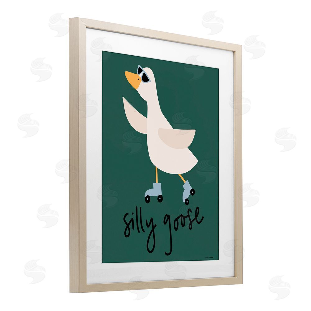 Rachel Nieman Silly Goose on Skates Birch Framed Print Under Glass Wall Art