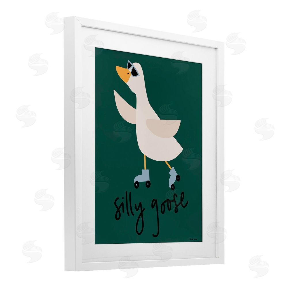 Rachel Nieman Silly Goose on Skates White Framed Print Under Glass Wall Art