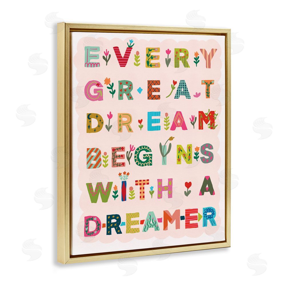 Kamdon Kreations Every Great Dream Gold Floating Frame Canvas Wall Art Print