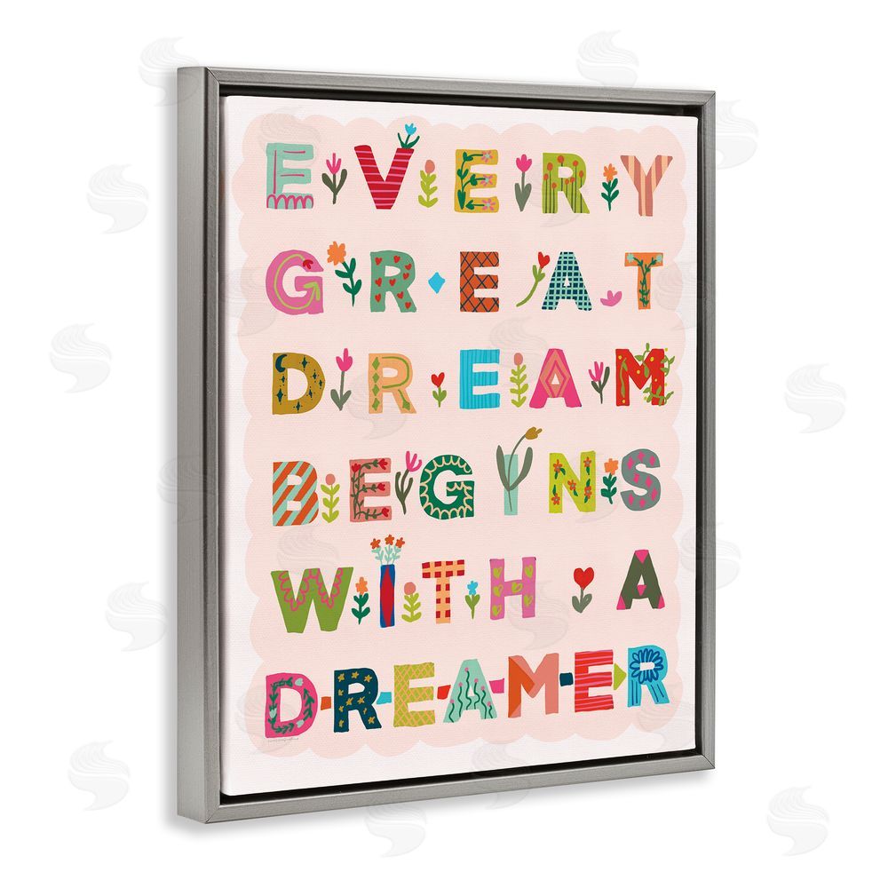 Kamdon Kreations Every Great Dream Gray Floating Frame Canvas Wall Art Print