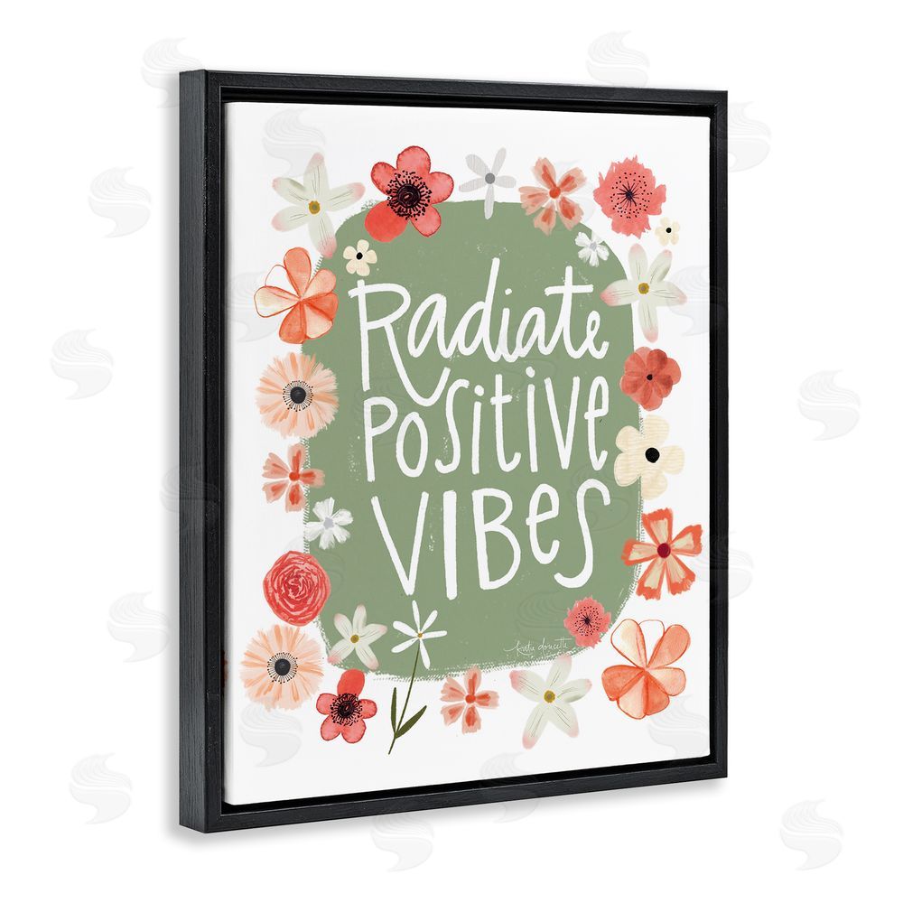 Katie Doucette Floral Radiate Positive Vibes Black Floating Frame Canvas Wall Art Print