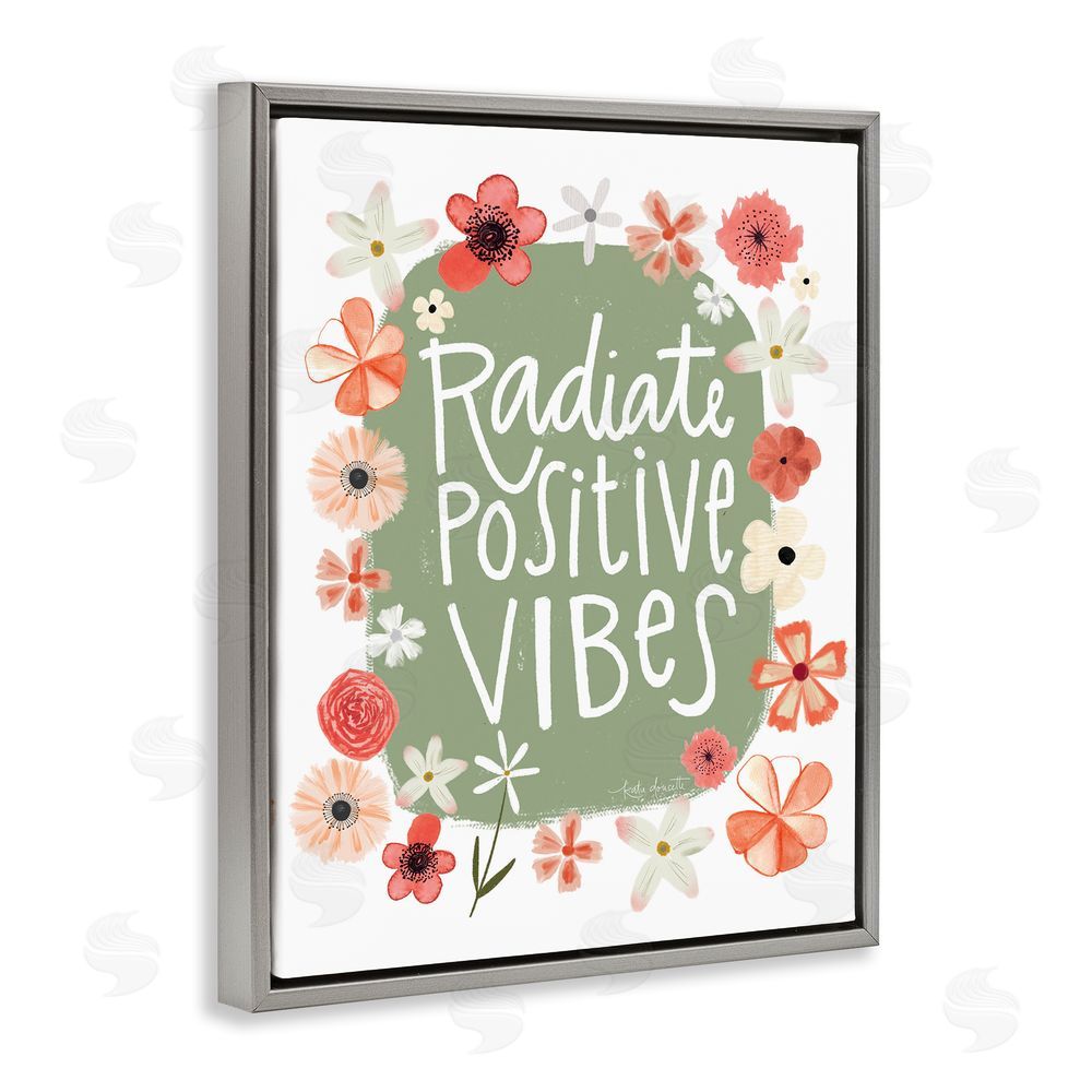 Katie Doucette Floral Radiate Positive Vibes Gray Floating Frame Canvas Wall Art Print